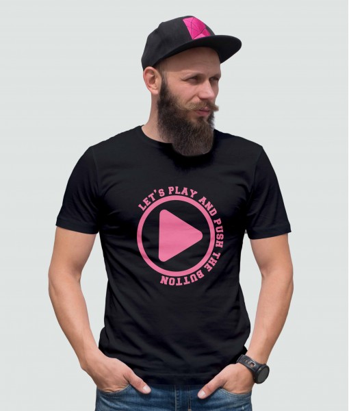 Мъжка тениска с щампа Текст и надписи Let`s play and push the button
